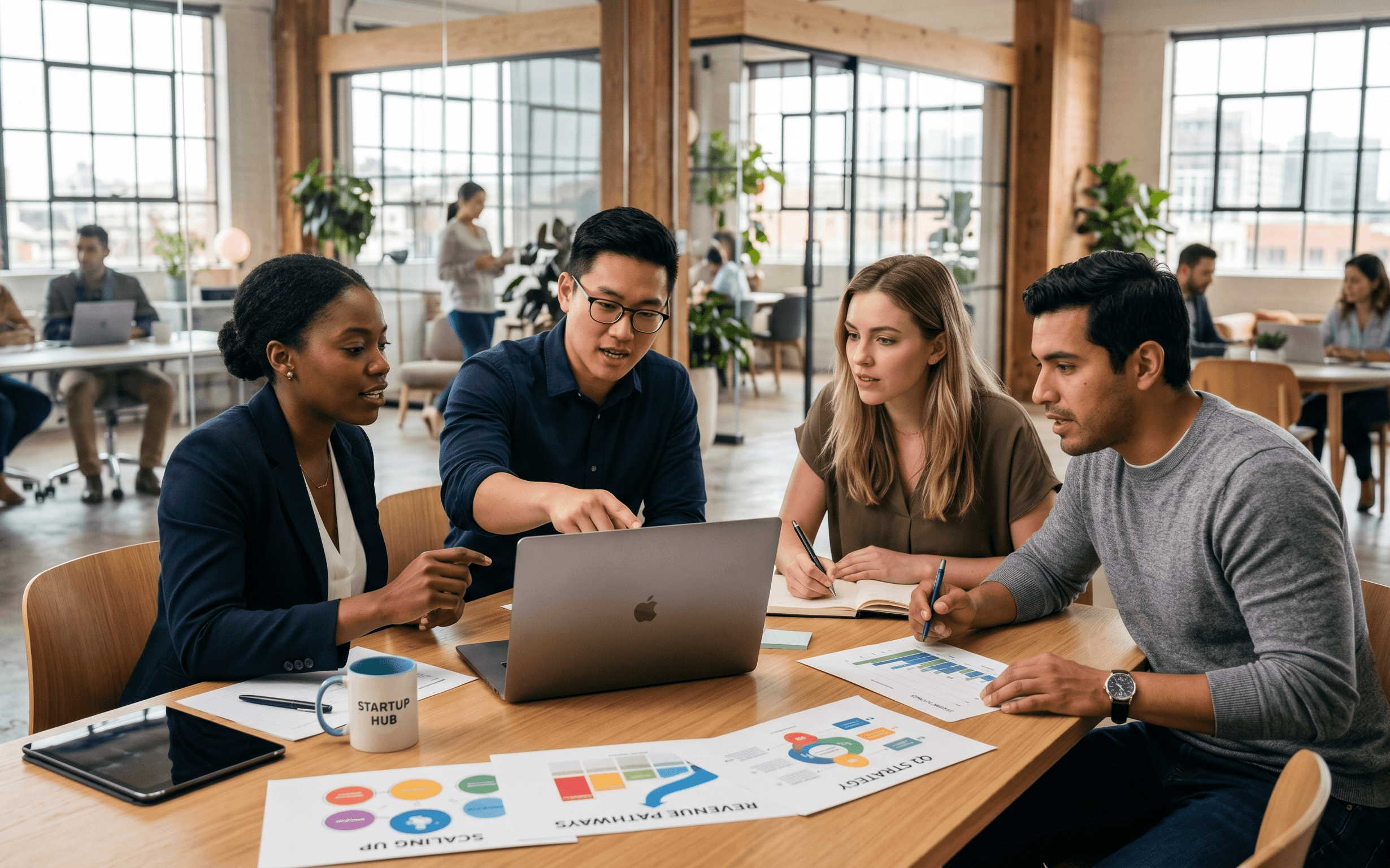 Startup founders looking at data and insights